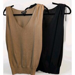 111 State Women's 75/25 Silk Cotton Knit Tanks Set Of 2 Size Large Black And Tan